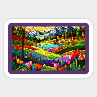 Stained Glass Colorful Mountain Flowers Sticker